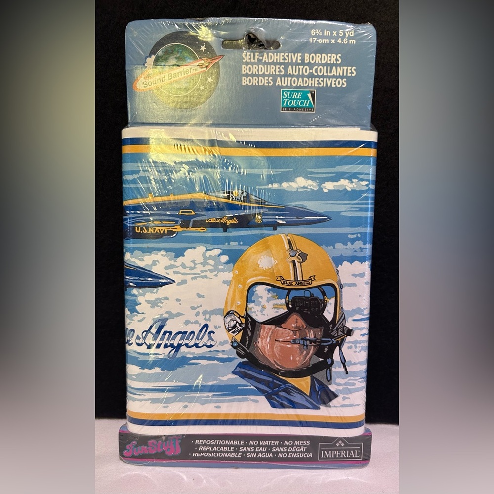 Vintage Blue Angels Wall Paper Boarder Sound Barrier Self Adhesive